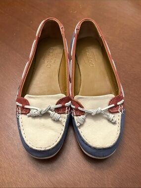 Sebago Felucca Lace Tri-Color Red Blue White Leather Moccasin Loafers
